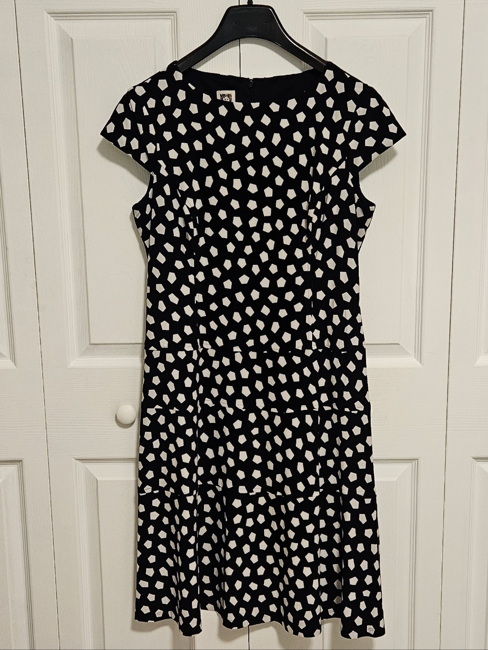 Anne Klein Women's Black & White Geometric Fit & Flare Dress Size 12
